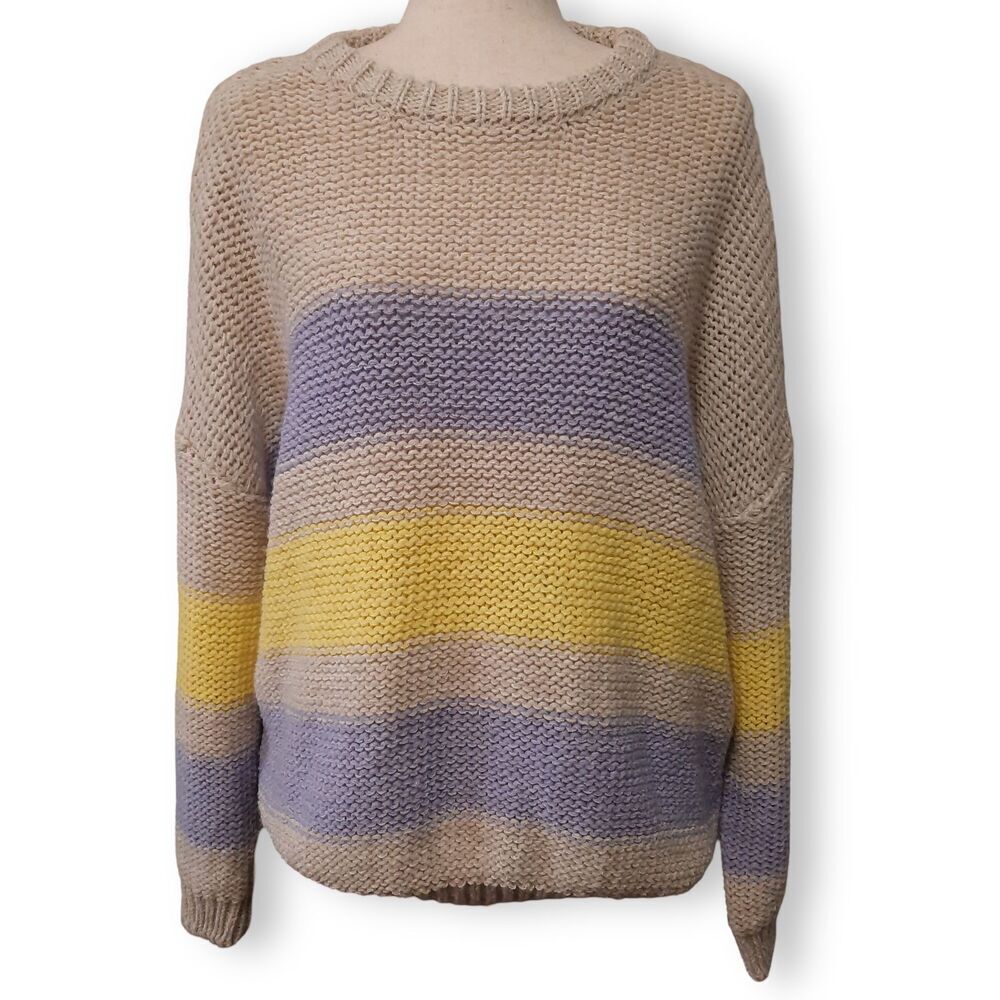 Easel Oversized Sweater Size Small Soft Knit Pullover Crew Neck Pastel Stripes